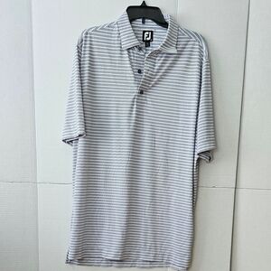 Men's FootJoy Golf Polo - White w/ Periwinkle Stripes - Large - Like New